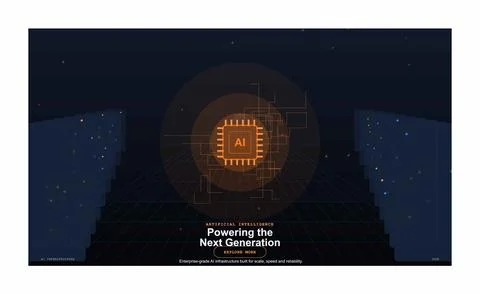 Artificial intelligence processor chip. Glowing orange microchip symbol wit.. Stock Illustration