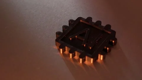 Artificial Intelligence Processor Chip Icon with Warm Lighting on Metall Surface Vidéo 347819512