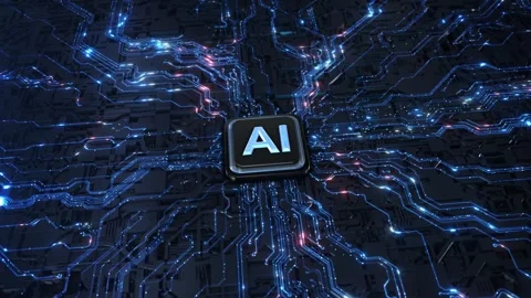 Artificial Intelligence Processor on Circuit Network AI processor glowing electr 库存影片 342782802