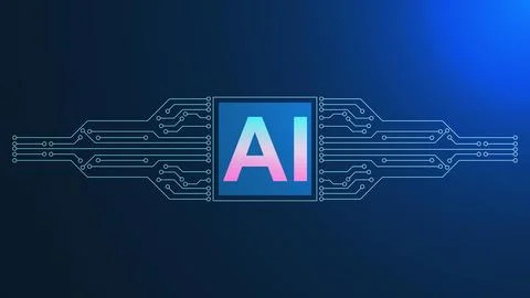 Artificial intelligence processor with electronic circuit board Illustrazione stock