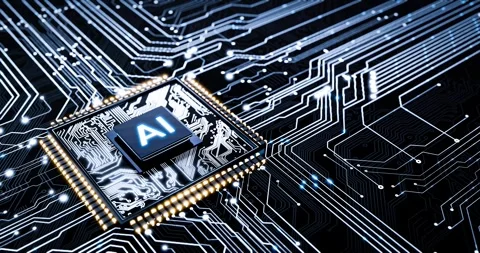 Artificial intelligence processor placed in a complex semiconductor environment, Stock Footage 307881898