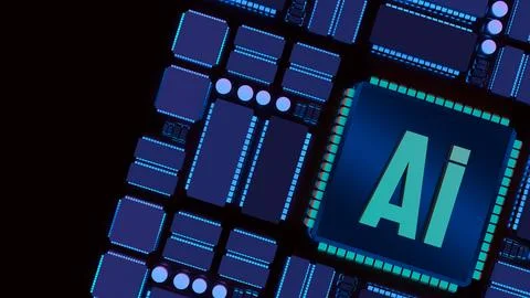 Artificial Intelligence Processor Technology 3d render. Ilustração Stock