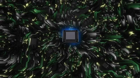 Artificial Intelligence processor unit. Powerful Quantum PCB motherboard data Stock Footage 278045925