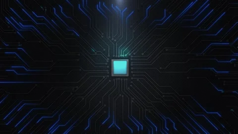 Artificial Intelligence processor unit. Powerful Quantum PCB motherboard data Stock Footage 278302451