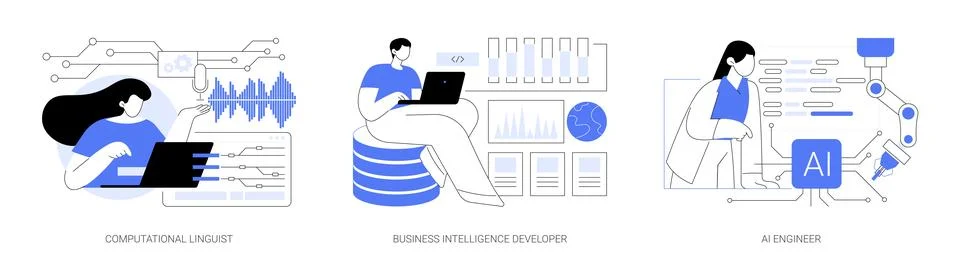 Artificial Intelligence professions abstract concept vector illustrations. Stock Illustration
