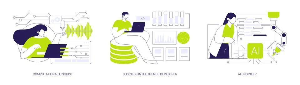 Artificial Intelligence professions abstract concept vector illustrations. Stock Illustration