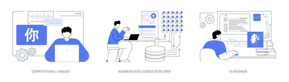 Artificial Intelligence professions isolated cartoon vector illustrations se 스톡 일러스트