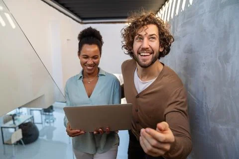 Artificial intelligence, programming innovation. Teamwork with laptops for Stock Photos