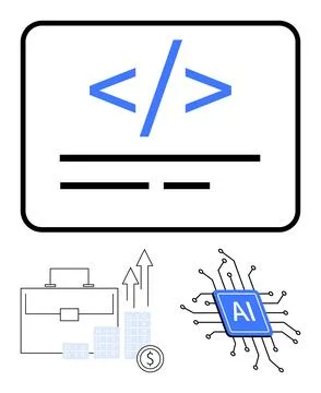 Artificial intelligence, programming, tech business, future technology, finte 库存插图