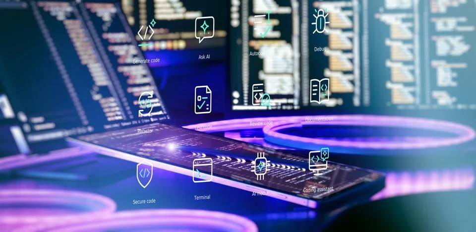 Artificial Intelligence Programming Workflow With Generate Code, Autocomplete Stock Photos