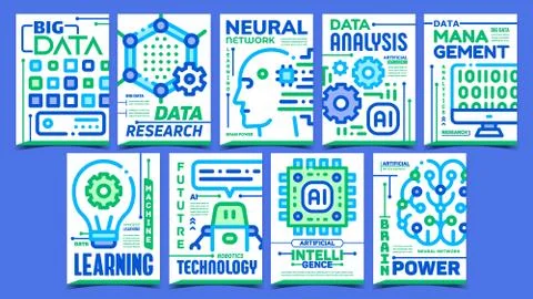 Artificial Intelligence Promo Posters Set Vector 스톡 일러스트