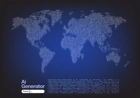 Artificial Intelligence Prompt Typography With Wolrd Map Ilustración de archivo
