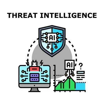 Artificial intelligence protecting cybersecurity threat intelligence system 库存插图