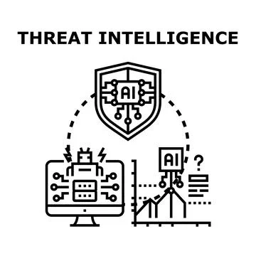 Artificial intelligence protecting cybersecurity threat intelligence system Stock Illustration