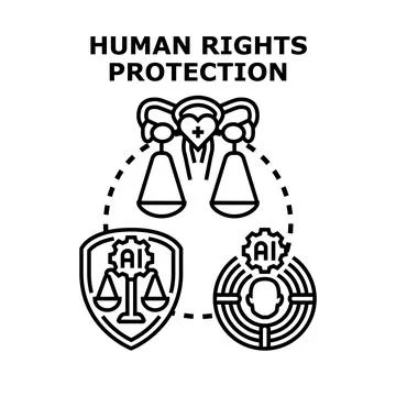 Artificial intelligence protecting human rights and justice system Stock Illustration