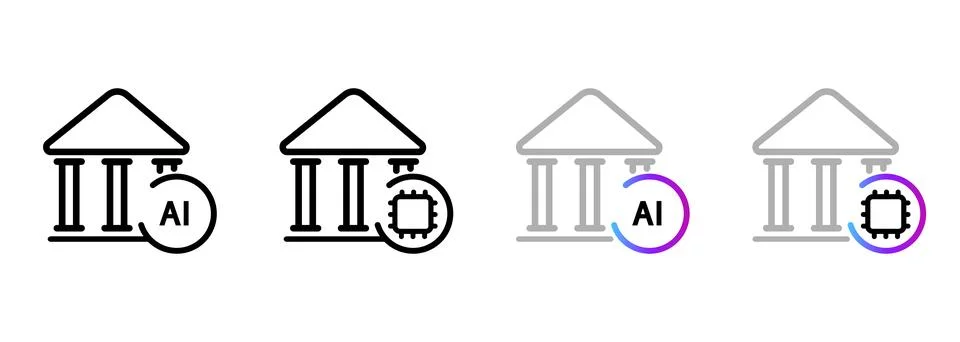 Artificial intelligence in public institution icon bank or government Stock Illustration