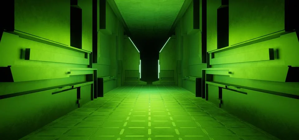 Artificial Intelligence Quantum Physics Laboratory Dystopian Calm Green Color Stock Illustration