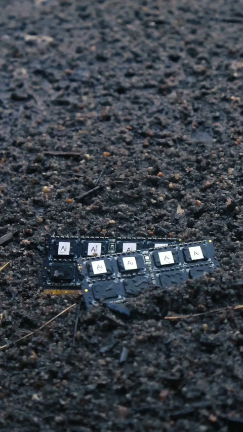 Artificial Intelligence RAM Module Buried in Wet Mud Stock Footage 340187756