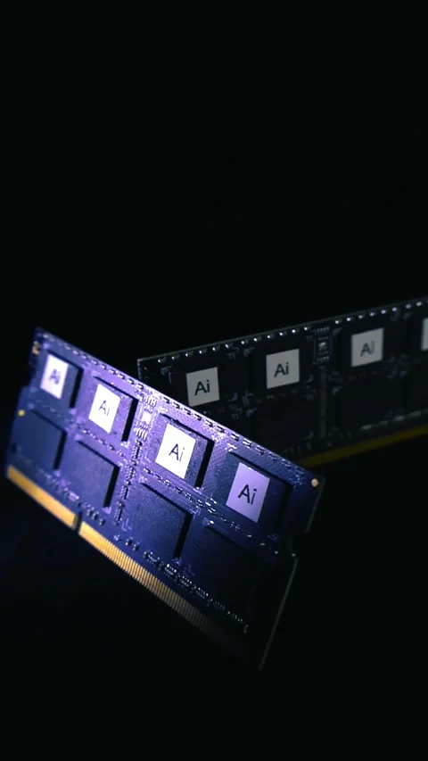 Artificial intelligence RAM module slowly rotating on black background Stock Footage 344106086