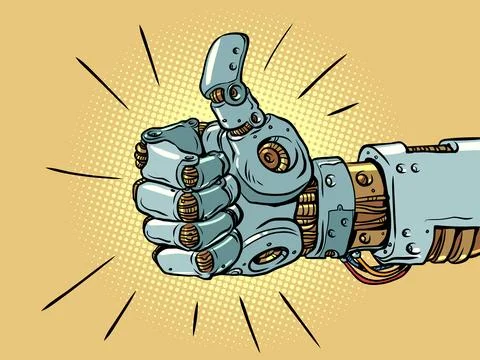 Artificial intelligence is ready to help and do cool. Symbol, thumbs up sign Stock Illustration