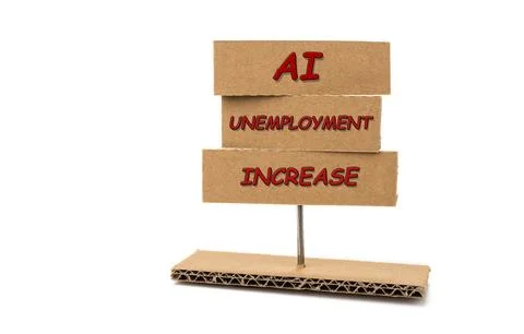 Is artificial intelligence really help us? AI cardboard sign. Fight against A Stock Photos