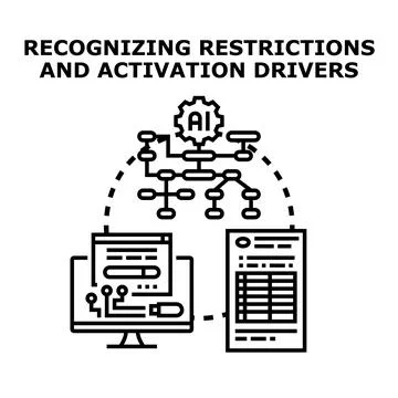 Artificial intelligence recognizing system restrictions and activation driver Illustrazione stock
