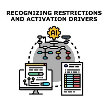 Artificial intelligence recognizing system restrictions and activation driver Illustrazione stock