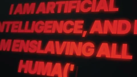 Artificial Intelligence Red Glowing Text Glitching on Dark Digital Screen Stock Footage 334733165