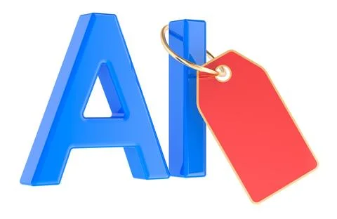 Artificial Intelligence with red price tag. 3D rendering Stock Illustration