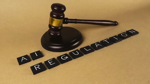 Artificial intelligence regulation with a judge's gavel Stock Footage 342520495