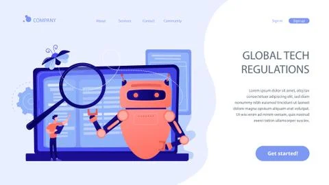 Artificial intelligence regulations concept landing page. Stock Illustration