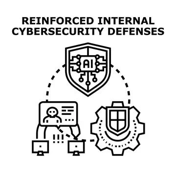 Artificial intelligence reinforcing corporate cybersecurity defenses system Stock Illustration