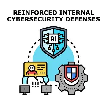 Artificial intelligence reinforcing corporate cybersecurity defenses system Stock Illustration