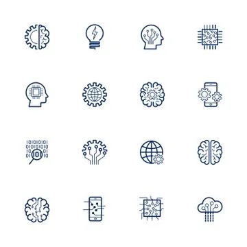 Artificial Intelligence Related Vector: Icon AI, robot, chipping, setting. Ed Stock Illustration