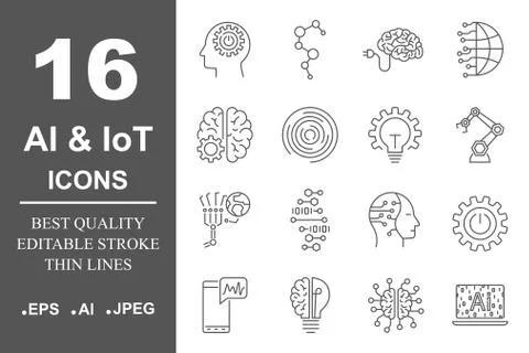 Artificial Intelligence Related Vector Icon AI, IoT, robot, chipping, setting Stock Illustration