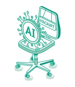 Artificial intelligence replaces humans at work. Isometric illustration of .. Stock Illustration