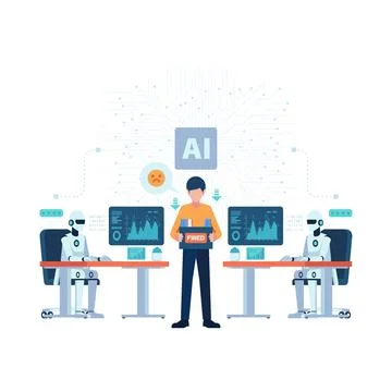 Artificial intelligence Replacing Human Jobs at Workplace Stock Illustration
