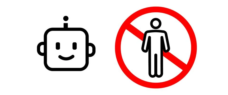 Artificial intelligence replacing human workers concept with robot head Stock Illustration