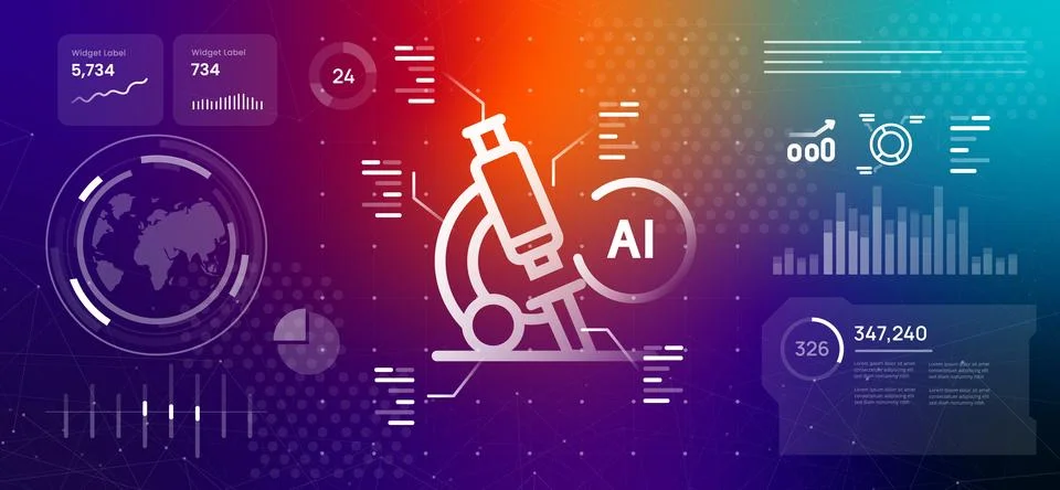 Artificial intelligence research microscope futuristic background for 库存插图