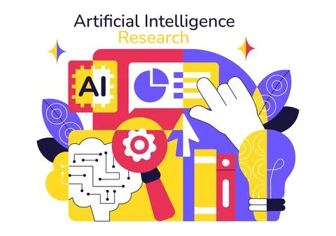 Artificial Intelligence Research Vector Illustration Featuring Data Analysi.. イラスト素材