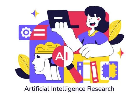 Artificial Intelligence Research Vector Illustration Featuring Data Analysi.. Stock Illustration