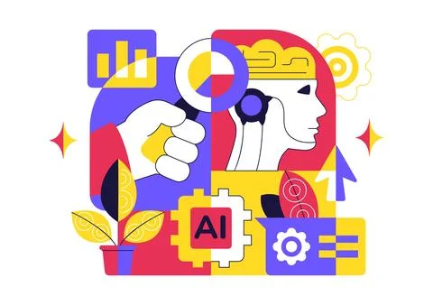 Artificial Intelligence Research Vector Illustration Featuring Data Analysi.. Stock Illustration