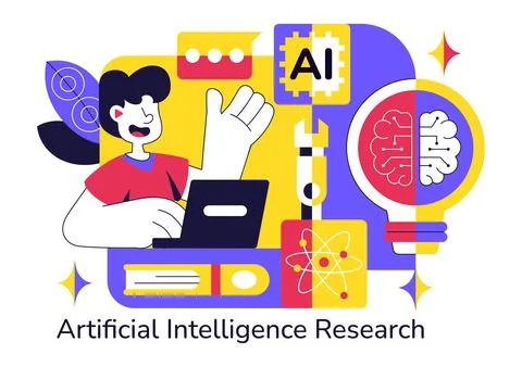 Artificial Intelligence Research Vector Illustration Featuring Data Analysi.. Stock Illustration