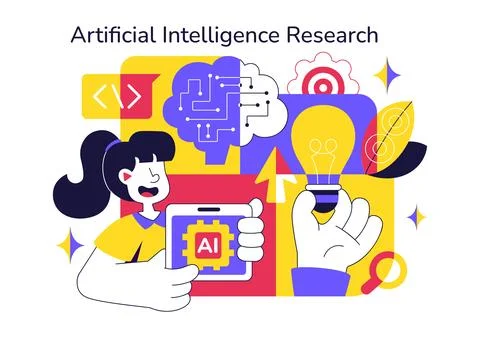 Artificial Intelligence Research Vector Illustration Featuring Data Analysi.. Stock Illustration