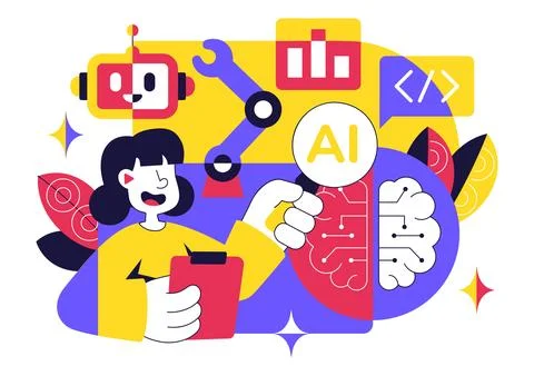 Artificial Intelligence Research Vector Illustration Featuring Data Analysi.. Stock Illustration