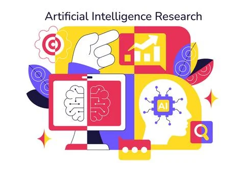 Artificial Intelligence Research Vector Illustration Featuring Data Analysi.. Stock Illustration