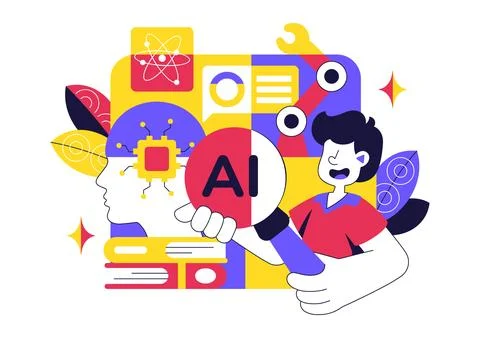 Artificial Intelligence Research Vector Illustration Featuring Data Analysi.. Stock Illustration