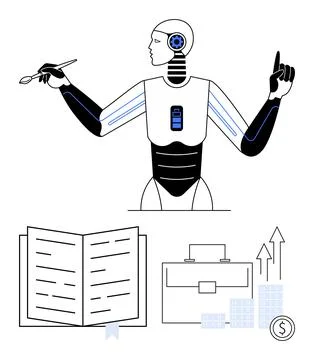 Artificial Intelligence Robot Analyzing Data for Business and Financial Growth Stock Illustration