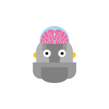 Artificial Intelligence. Robot and brain. cyborg head Stock Illustration