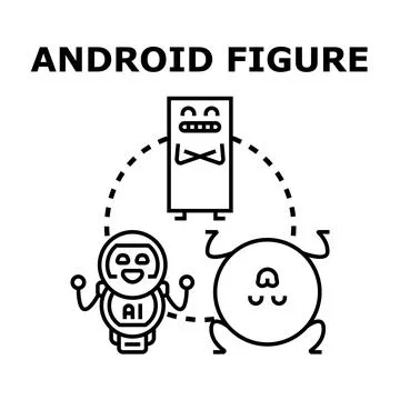 Artificial intelligence robot and data figures interacting Stock Illustration